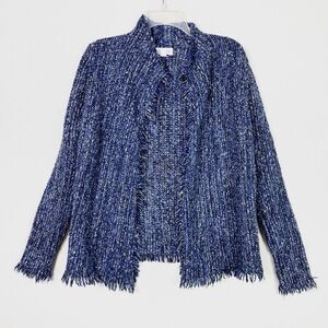 Velvet by Graham & Spencer Blue & Black Fringe Cardigan Sweater
